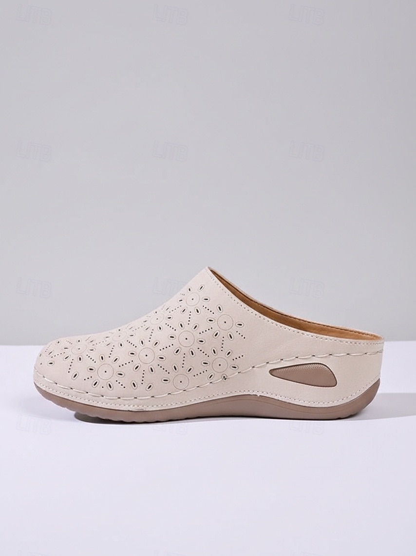 Beige perforerte mulletresko til dame – komfortable slip-on hagesko for turgåing, hjemmebruk og sommerlig fritidsbruk 2026 - $19.99 –P5
