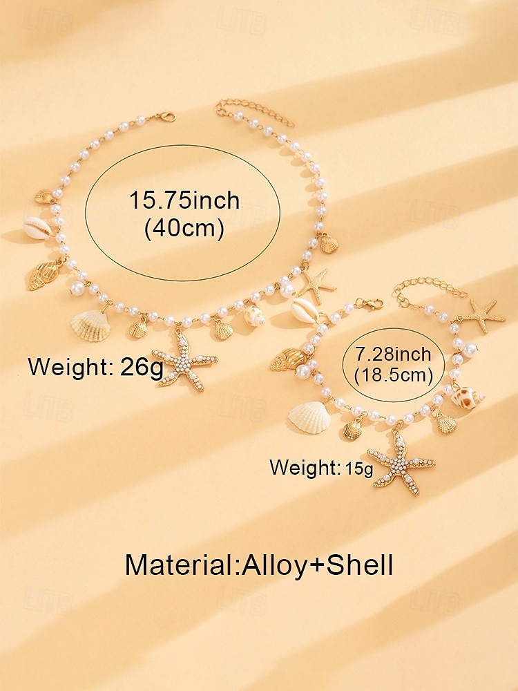 Women's Bohemian Style Alloy & Shell Necklace and Bracelet Set, Multi-Piece Jewelry for Beach Vacations, Casual Daily Wear, Summer Accessories 2026 - $9.99 –P10