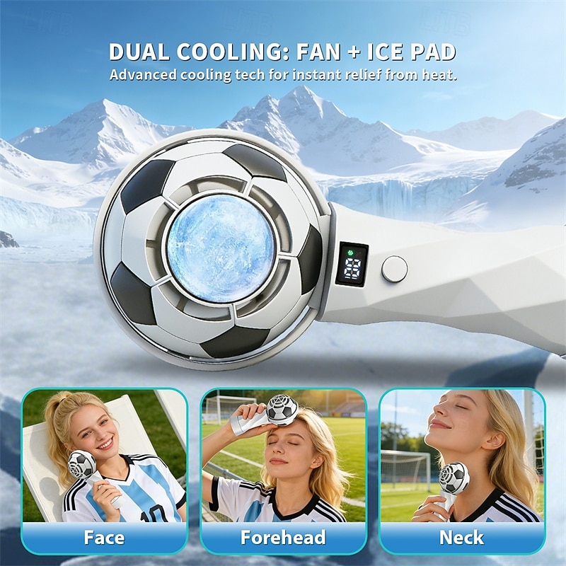 Soccer Handheld Fan, Portable Personal Mini Fan with LED Digital Display, USB-C Rechargeable Small Football Fan with Desk Base for Kids, Sports Fans, Travel, Office, Outdoor 2026 - $21.99 –P3