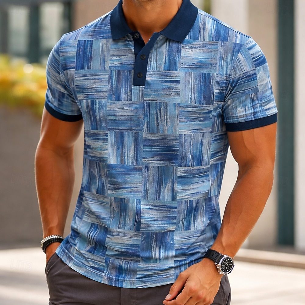 Men's Geometic Sports Polo Shirts Short Sleeve Polo Shirts Collared Shirts Casual Athleisure 3D Print Buttons Summer Spring Blue Purple Green 2026 - $22.99 –P2
