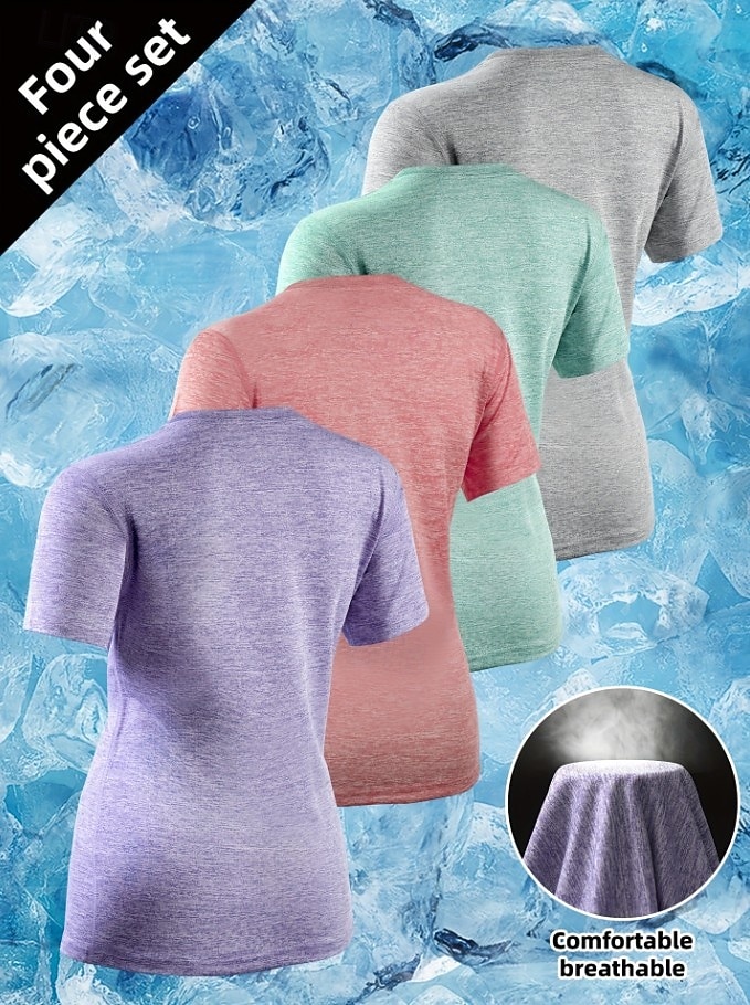 Femmes T-shirt Couleur Unie Élégant Basique Manche Courte Col en V Hauts Réguliers Occasionnel Sports Week-end Noir Vert Claire Rose Claire Violet Claire Gris Clair Été Printemps de 2026 ? $21.99 –P2