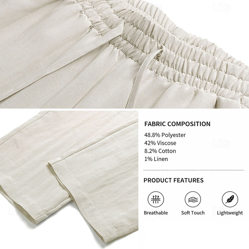 Homme Pantalon en lin Tencel Pantalons Pantalon d'été Cordon de serrage Avec Poches Taille Élastique Uni Confort Respirant Longueur complète Quotidien Extérieur Plage Mode Style Classique Kaki Non de 2026 ? $35.99 –P4
