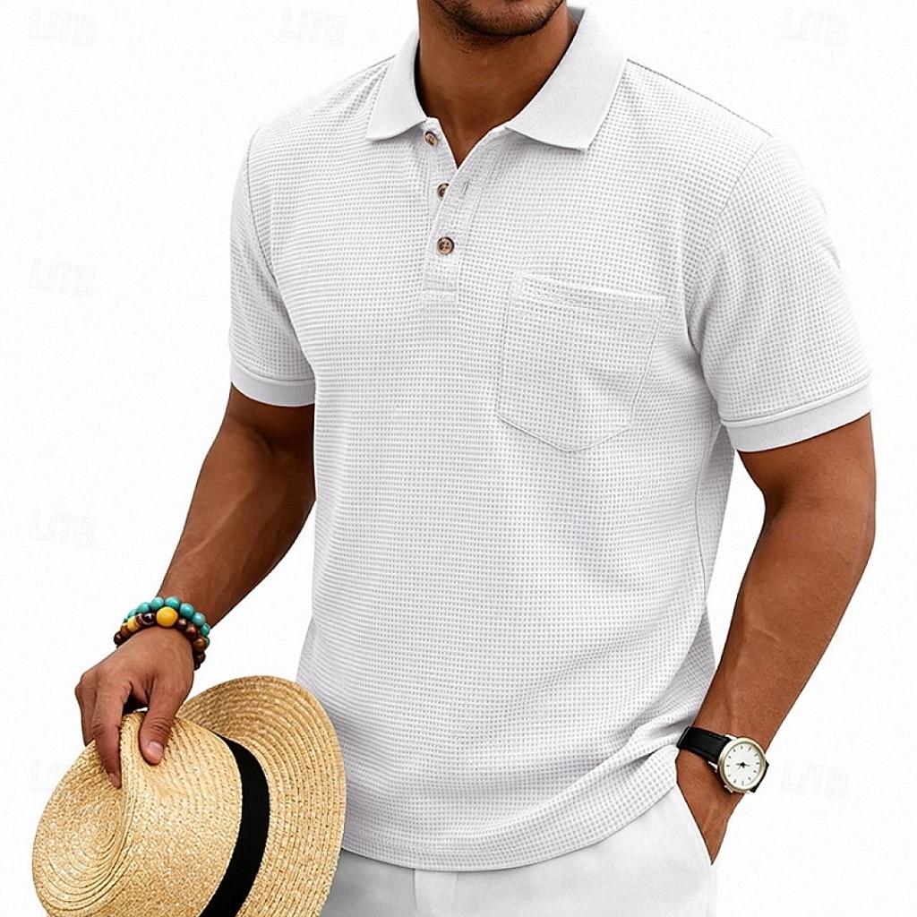 Per uomo Magliette Polo a Nido d'Ape Polo Casuale Streetwear Bavero Manica Corta Essenziale Moderno Semplice Tasca Leggero Estate Primavera Vestibilità regolare Nero Bianco Blu marino Verde scuro del 2026 a $21.99 –P4