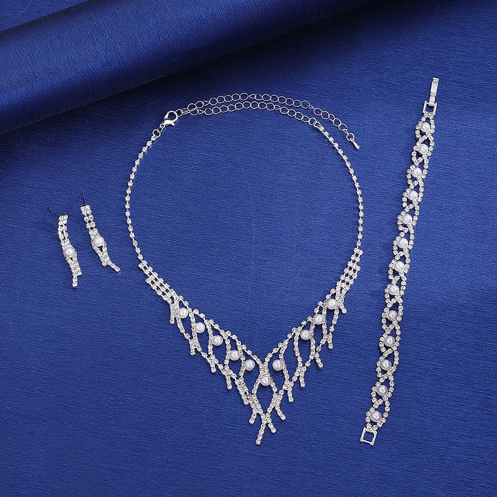 Schmuckset 3 Chrom 1 Armband Ohrringe Halskette Damen Mode Schmuck-Set Für Party 2026 - $17.49 –P2