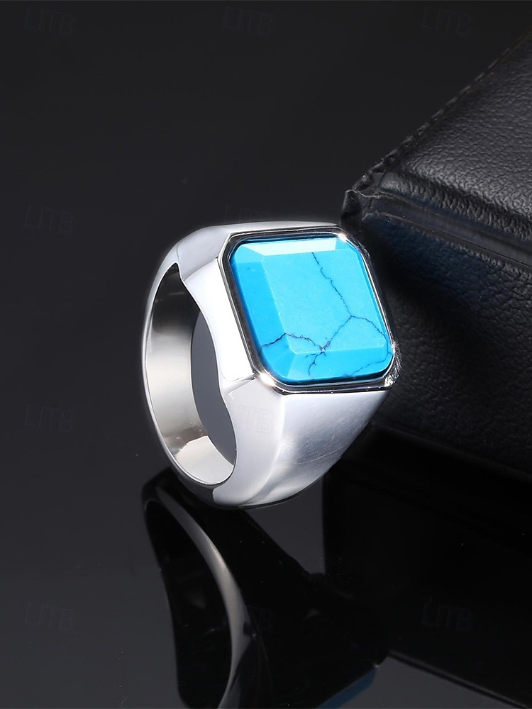 Herrenring im Boho-Stil aus Edelstahl mit Naturstein, Statement-Siegelring in verschiedenen Größen für den Alltag, Strandurlaub und Resort-Look 2026 - $14.99 –P9