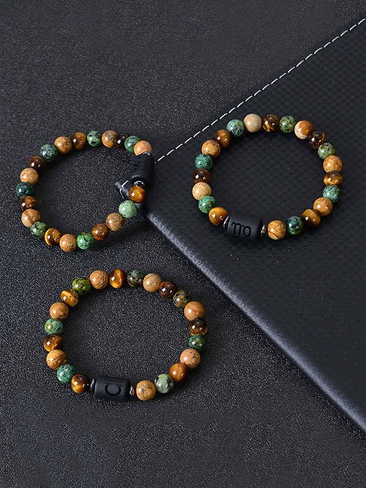 Men's Bohemian Style Natural Stone Bracelet with Zodiac Sign Pendant, Adjustable Elastic Beads, Ideal Gift, Beach Vacation and Casual Daily Wear 2026 - $7.99 –P7