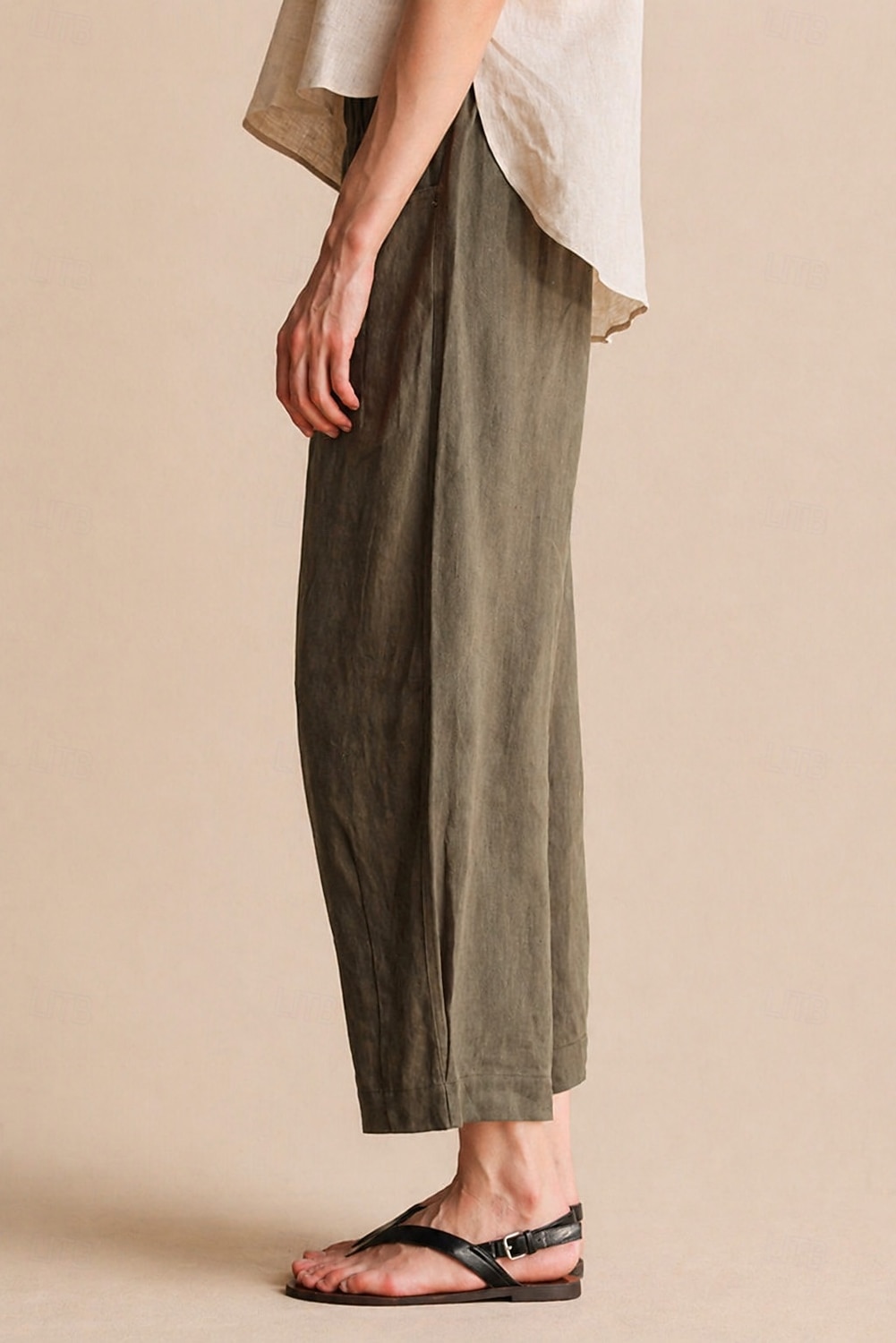 Women's 100% Linen Vacation Basic Ankle-Length Mid Waist Plain Breathable Inelastic Daily Flaxen gray-green White Spring Loose Fit 2026 - $74.99 –P6
