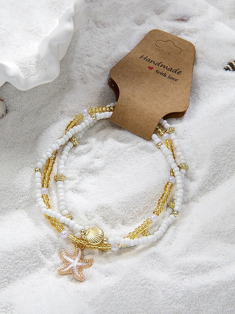 Women's Bohemian Style Alloy Starfish Pendant Anklet Set, 3-Piece Beach Vacation Jewelry, Casual Daily Wear, Lightweight, Adjustable, Trendy Summer Accessory 2026 - $7.99 –P7