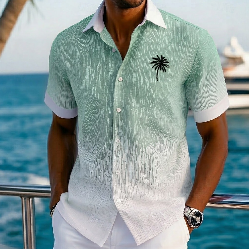 Homme Cocotier Dégradé de Couleur Plantes Tropicales Chemise hawaïenne Chemises tropicales Chemise Aloha Manche Courte Hawaïen Vacances à la Plage Été Printemps Col Rabattu Impression 3D Chemises de 2026 ? $25.99 –P3