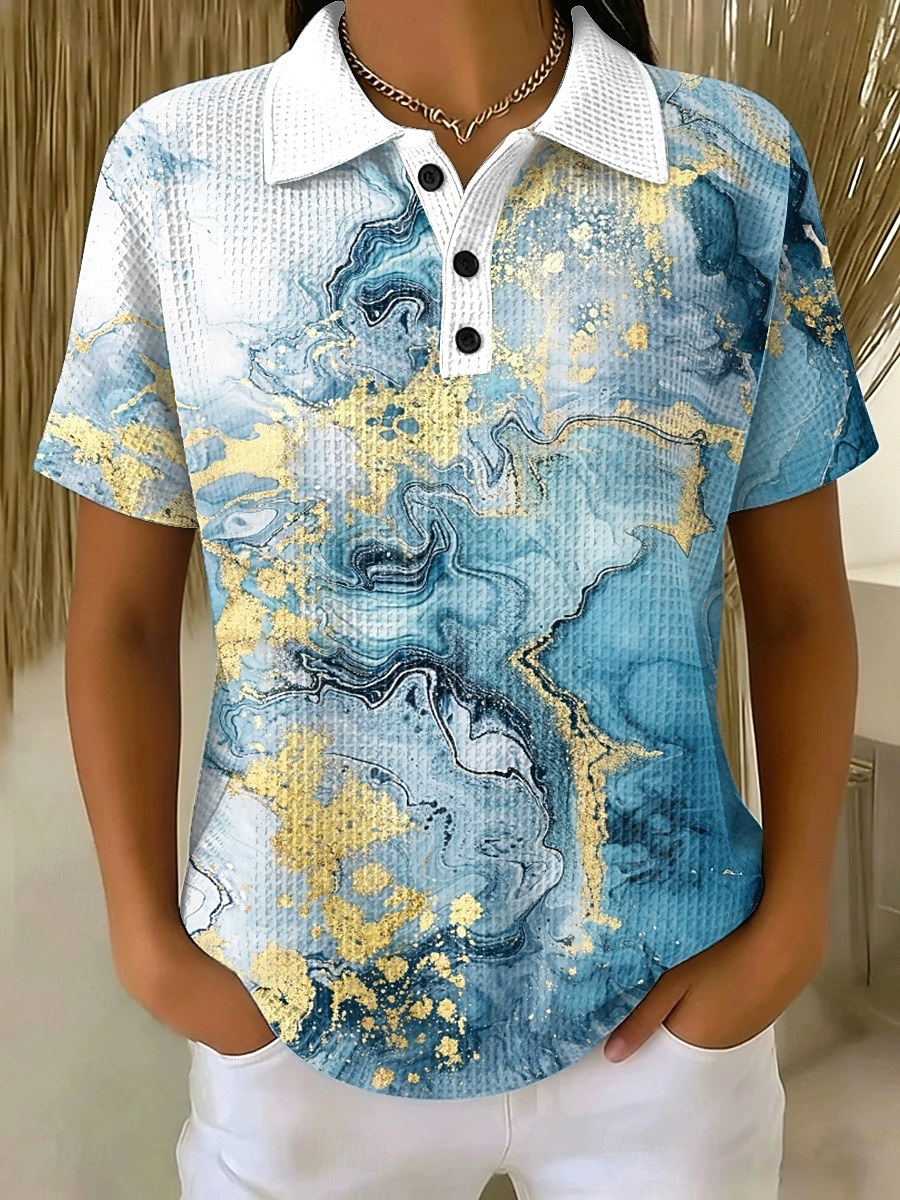 Per donna Magliette Polo a Nido d'Ape Grafico Geometrico Astratto Elegante Classico Manica Corta Colletto Polo Top lunghi Casuale Quotidiano Blu Bianco Giallo Viola Estate Primavera del 2026 a $24.99 –P1