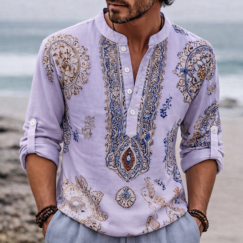 Homme Ethnique Floral complexe Chemise Chemise Boutonnée Chemise Henley manche longue Vintage Rétro Occasionnel Vacances Mariage Été Printemps Col mandarin Col montant Impression 3D Chemise en lin de 2026 ? $27.99 –P4
