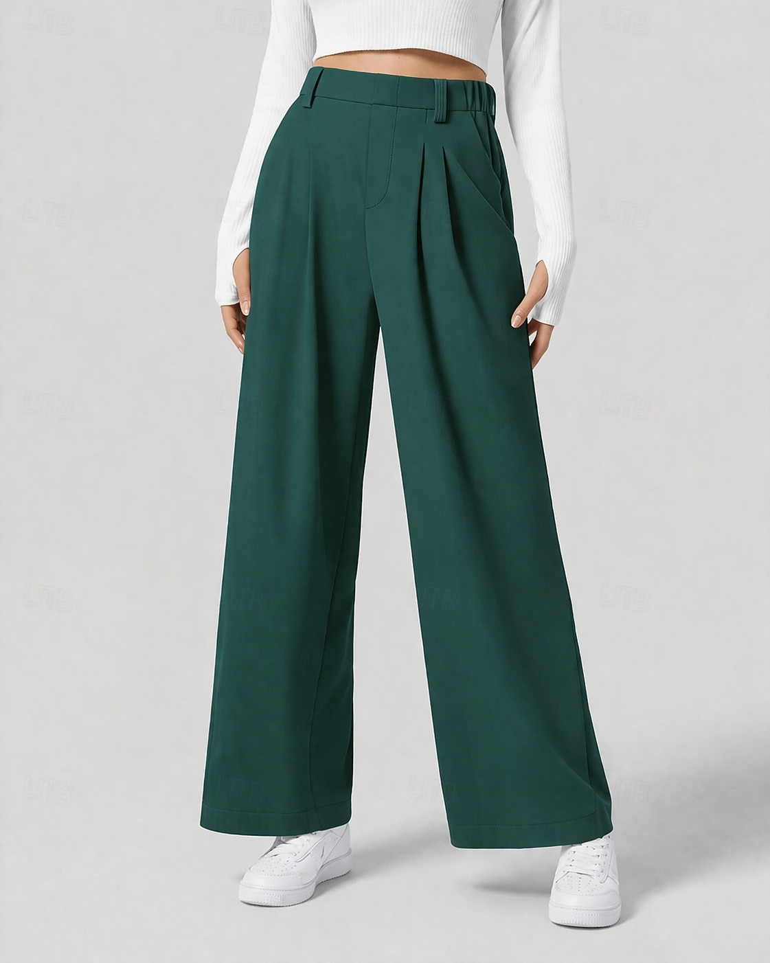 Women's Waffle Wide Leg Chinos Vacation Full Length High Waist Comfort Micro-elastic Daily Blue Depression Green Apricot Black Spring Loose Fit 2026 - $22.99 –P2