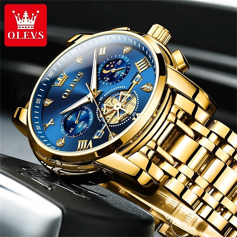 Olevs heren automatisch horloge luxe skeleton mechanisch polshorloge met maanfase waterdicht lichtgevend tweekleurig roestvrijstalen zakelijk modehorloge voor heren 2026 - $45.99 –P4