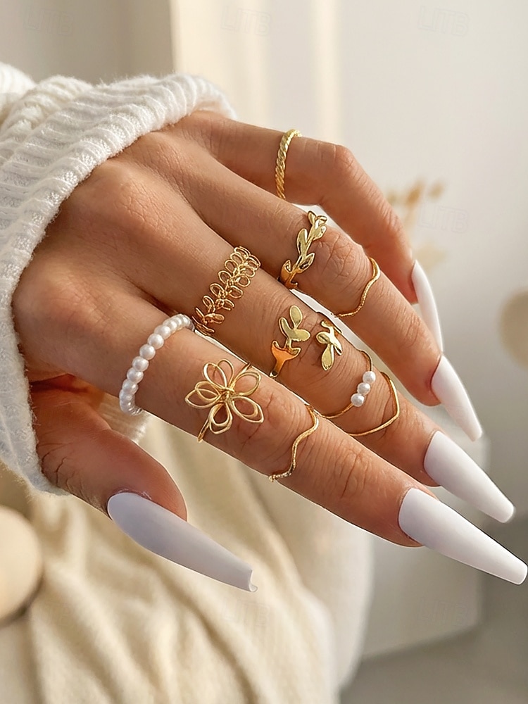 Justerbart bohemiskt ringset med 10 delar för kvinnor, stapelbara fingerringar i guld- och silverfärgad legering för strandsemester, festivalstil och vardagskläder 2026 - $9.99 –P2