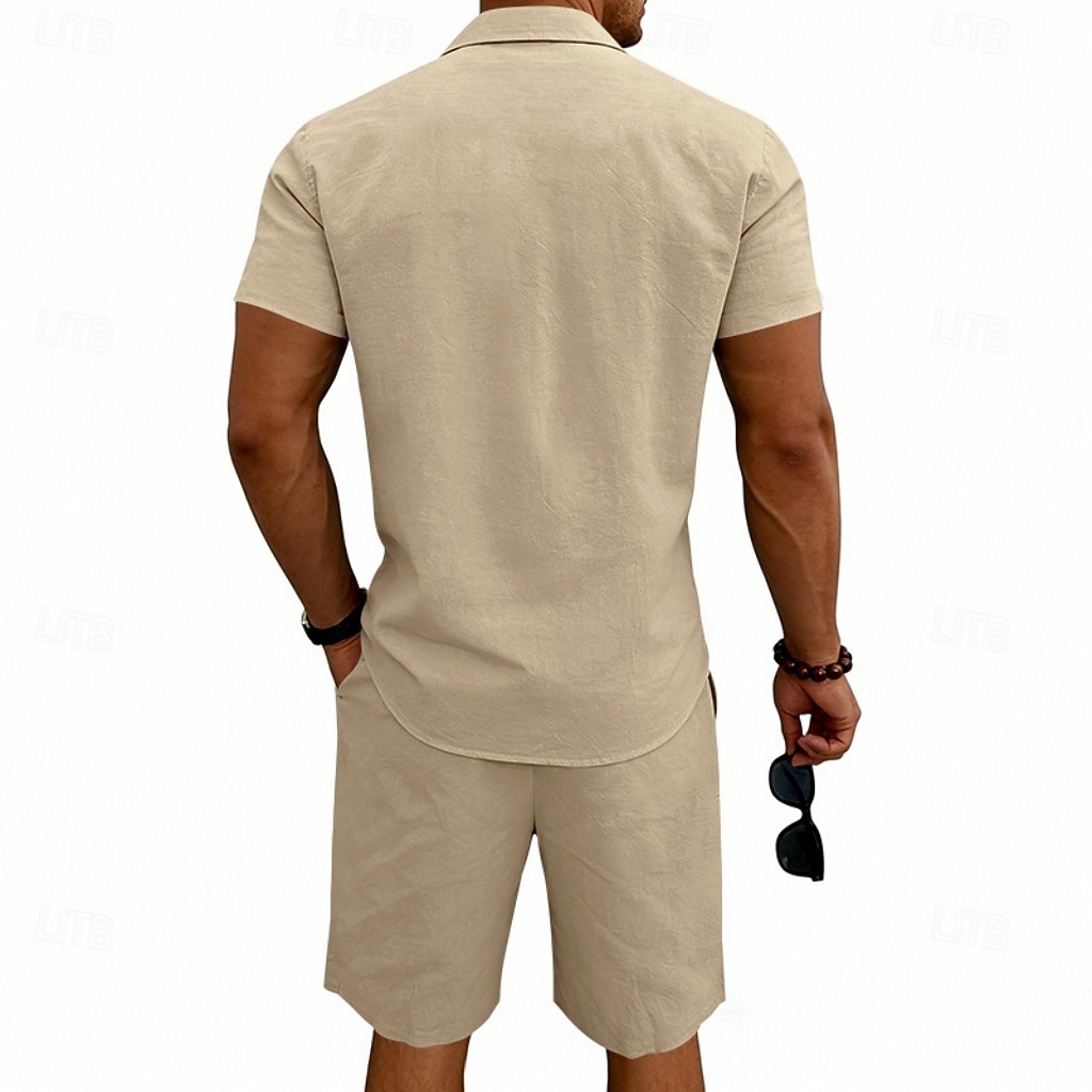 Per uomo Camicia di lino Due pezzi Set Camicia E Shorts Shorts di Lino Shorts da Spiaggia Impostare Semplice Quotidiano All'aperto Vacanza Collo ripiegato Manica Corta Estate Moda Casual Confortevole del 2026 a $32.99 –P20