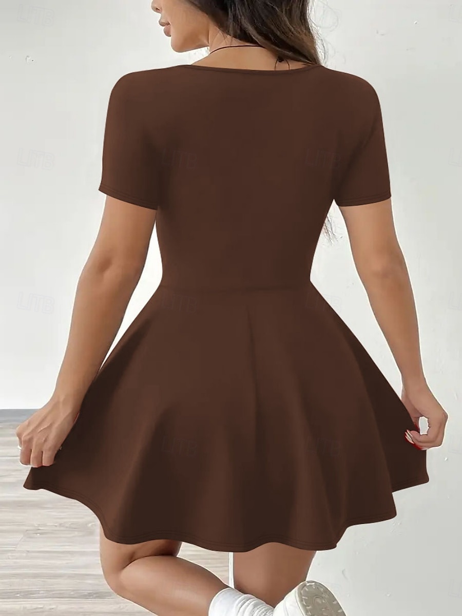 Women's Two Piece Sets Skirt Sets Short Sleeve Square Neck Plain Fashion Streetwear Casual Daily Outdoor Black Brown Gray Summer Slim 2026 - $29.99 –P2