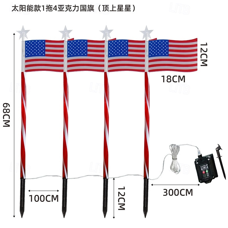 4 luci solari da vialetto a forma di bandiera americana, collegate in 1, con 8 modalità, decorazioni patriottiche a LED impermeabili rosse, bianche e blu per esterni, giardino, 4 luglio, Memorial Day. del 2026 a $52.99 –P4