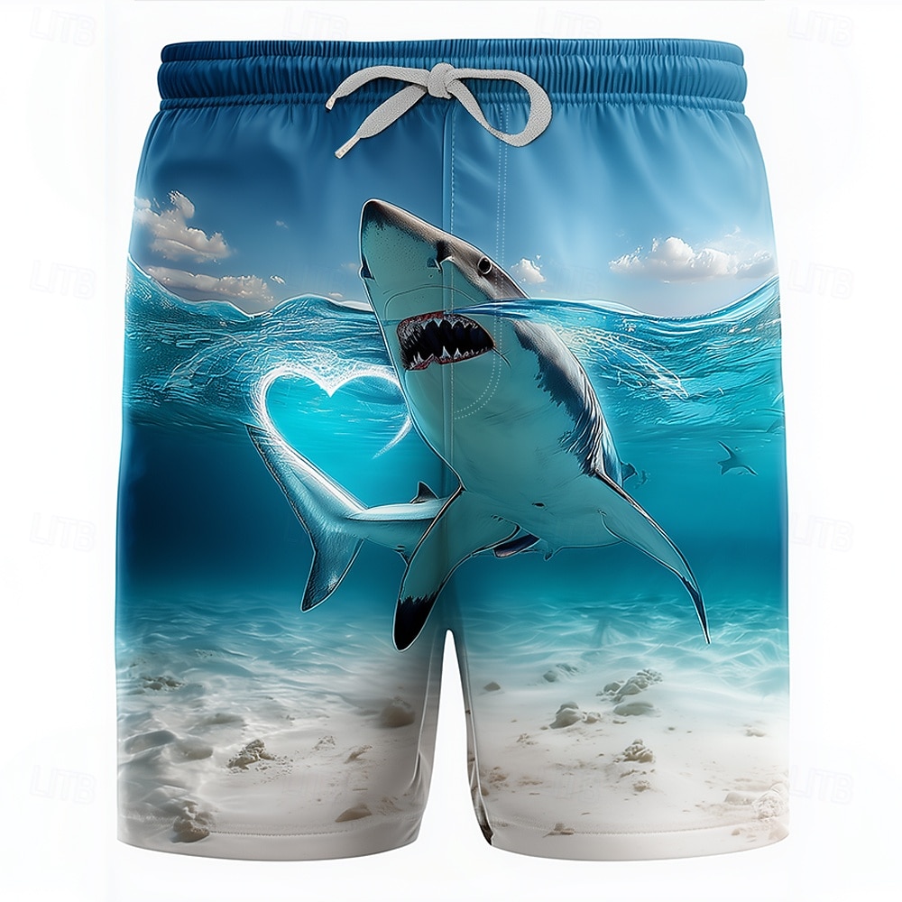 Men's Shark Heart-shaped Animals Swim Trunks Bathing Suits Swim Shorts Board Shorts Mid Waist Hawaiian Funny Beach Vacation Wear Side Pockets Mesh Lining Elastic Drawstring Waist Designer Clothing 2026 - $20.99 –P2