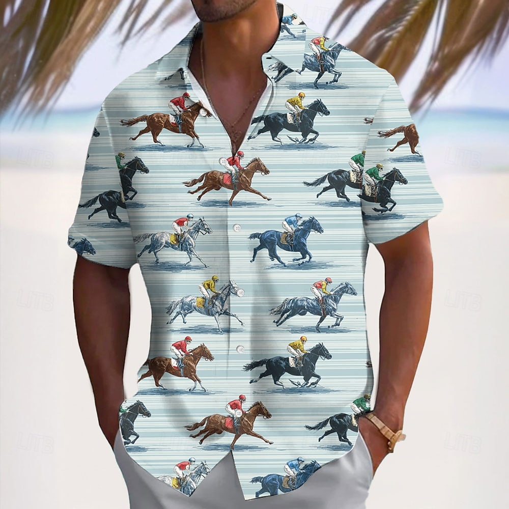 Derby del Kentucky Per uomo A righe Colore sfumato Corsa di cavalli Camicia Camicia Estiva Camicia con Bottoni Manica Corta Vintage Retrò Ferie Estate Primavera Collo ripiegato Stampa 3D camicie con del 2026 a $25.99 –P4