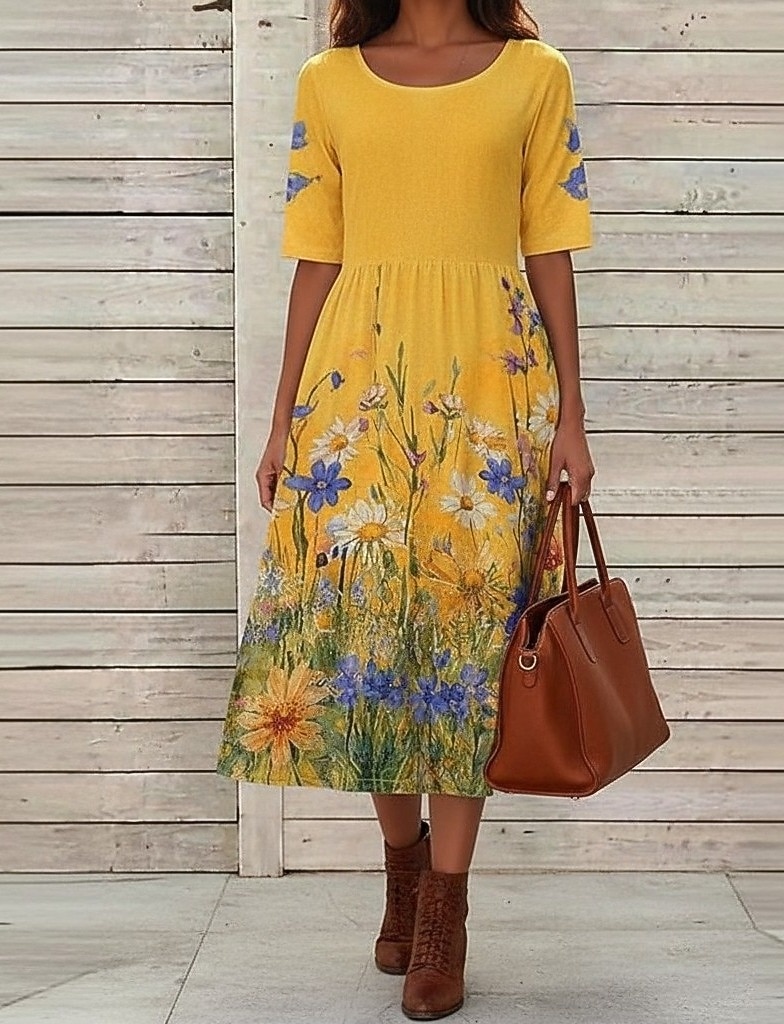 Per donna Abito Midi Abito a Tubino Vacanza Casual Boho Quotidiano Abito Estivo Abito Primaverile Vestibilità regolare Floreale Grafico Manica Corta Girocollo Giallo Verde chiaro Rosa Azzurro cielo del 2026 a $26.99 –P7