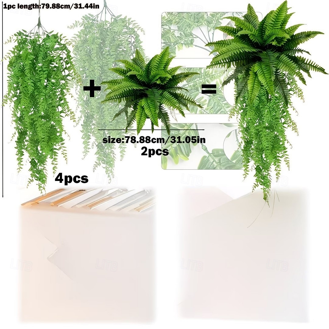 Sada umělých závěsných rostlin bostonské kapradiny, která působí jako skutečná, UV odolná, realistická umělá zeleň do interiéru &venkovní, závěsný koš, zeď, terasa, veranda, zahrada, svatba &bytové 2026 - $22.99 –P2