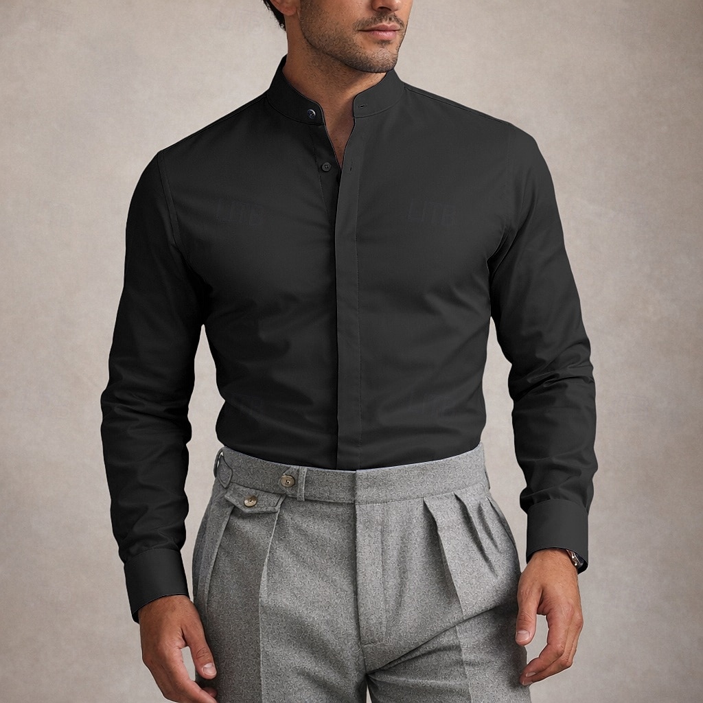 Homens Camisa Social Saia Camisa não de ferro Tecido Diário O negócio Amarelo Claro Azul Claro Preto Branco Manga Longa colarinho do vovô Todas as Estações Roupa de 2026 por $29.99 –P3