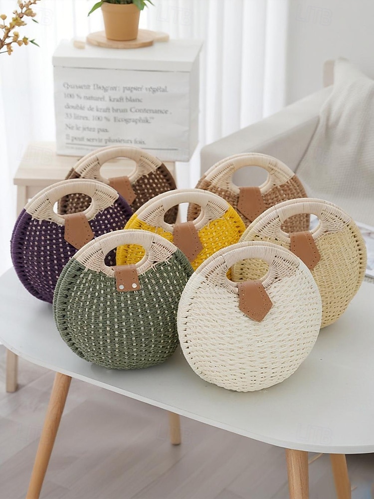 Borsa tote rotonda da donna in paglia, disponibile in diversi colori, ideale per vacanze al mare, viaggi in resort, outfit estivi casual e per un look boho di tutti i giorni. del 2026 a $24.99 –P4
