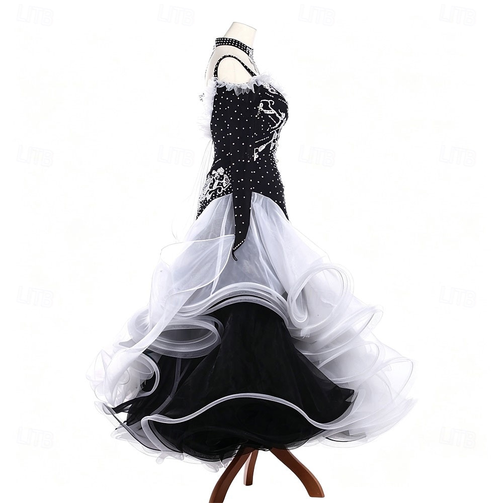 Balli da Sala Vestito Strass Pieghe Giunzione Per donna Feste Allenamento Performance Manica Lunga Alto Spandex Poliestere del 2026 a $700.89 –P3