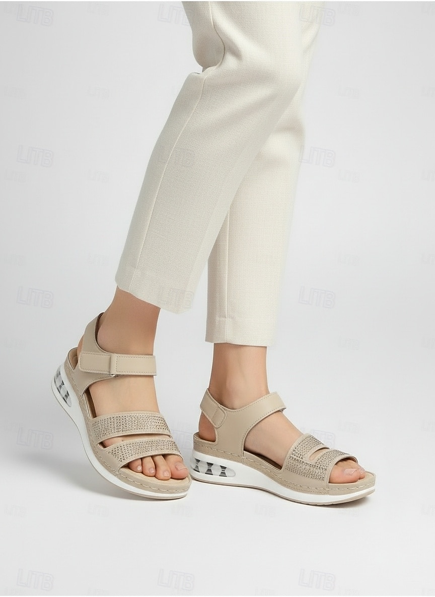 sandali da donna con cuscino d'aria impreziositi da strass - scarpe comode aperte con velcro regolabili per abbigliamento casual e outdoor del 2026 a $24.99 –P2