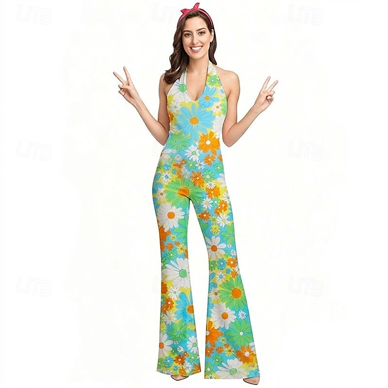 Retro Antiguo Boho Años 70 Pantalones acampanados Mono Hippie Disco Floral Disfraz Mujer Víspera de Todos los Santos Carnaval Vacaciones Festival de Música Festival Adulto Mono 2026 - $29.99 –P4