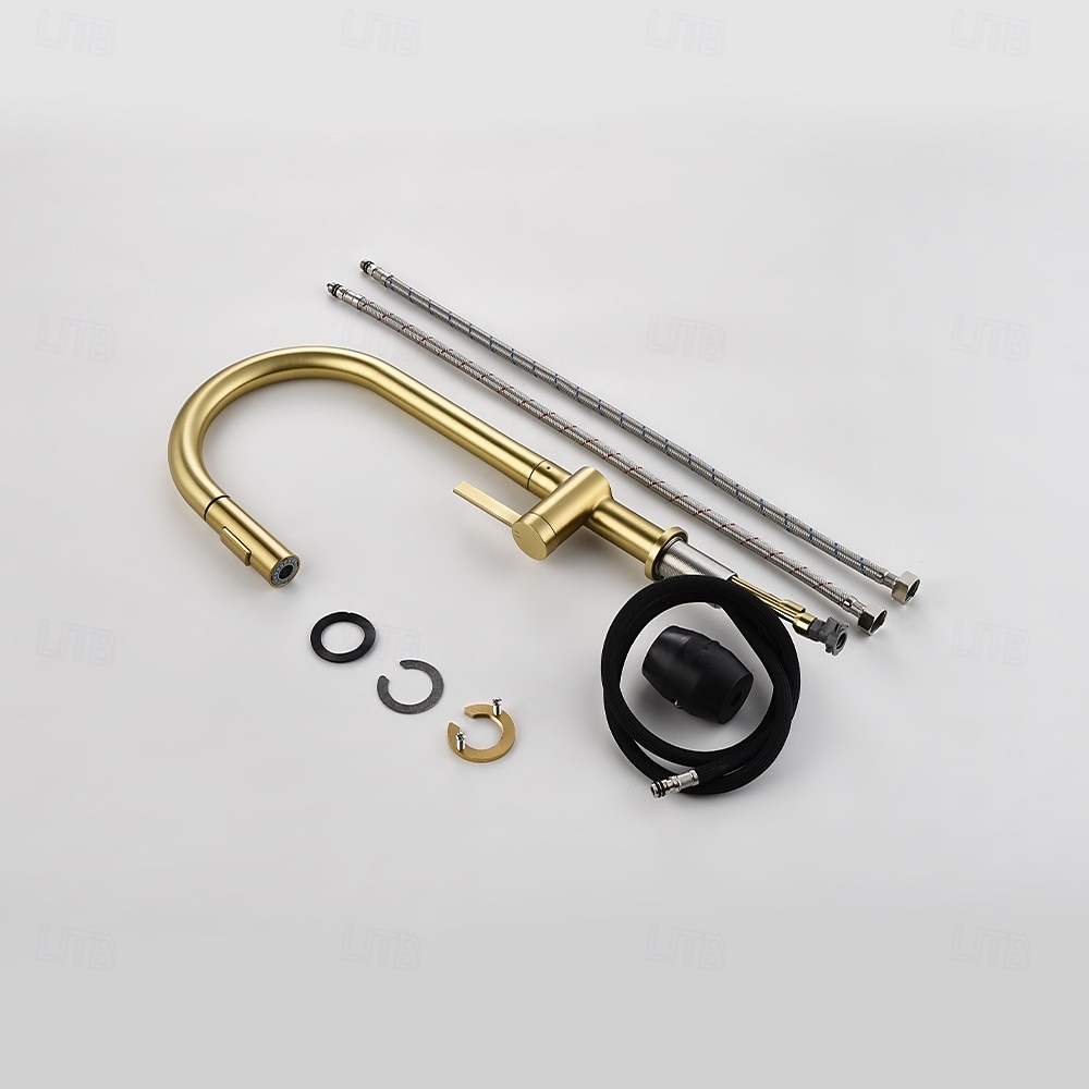 Кухонный смеситель с выдвижным распылителем, однорычажный смеситель с высоким изливом для мойки, прочная латунная конструкция, двухфункциональная распылительная головка, простая установка. 2026 - $216.99 –P23