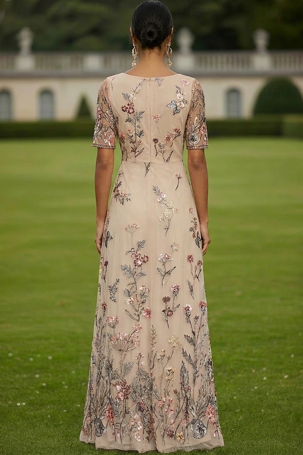 A-lijn Jurken Tot de grond Maxi-jurk Feestjurk Cocktail jurk Moeder van de bruid jurk Korte mouw V-hals Elegant Vintage Luxueus Formeel Bruiloft gast Kentucky Derby Chiffon Tule met Bloemenprint 2026 - $182.99 –P3