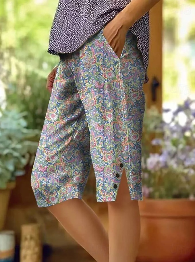 Dames Katoenen linnen shorts Capri broeken Vakantie Vintage oma-stijl aan de kust Knielengte Medium Taille Bloemig Grafisch Paisley Afdrukken Comfort Inelastisch Dagelijks Buiten Straat blauw 2026 - $31.99 –P1