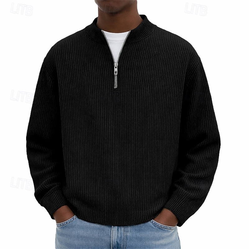 Férfi Pulóver Kordbársony Negyed cipzáras pulóver Fekete Világoszöld Burgundi vörös Sötétkék Sötétzöld Álló gallér Sima Texturált Hétköznapi Napi Sport & Szabadtéri Utcai sikk Menő Sportruházat 2026 - $24.99 –P8