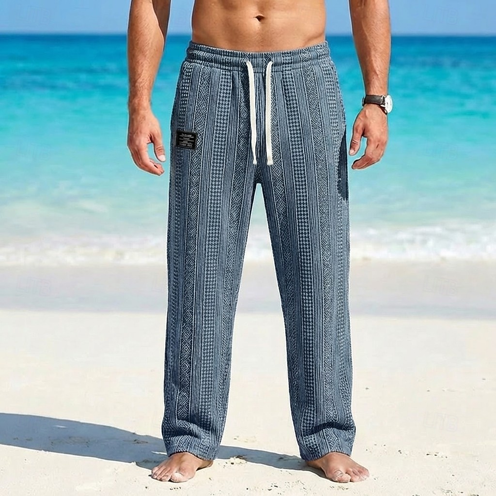 Hombre Pantalones Pantalones casuales Pantalones anchos Pantalones texturizados Jacquard Correa Pierna recta Geométrico Plano Comodidad Longitud total Casual Diario Exterior Vacaciones Moda Azul 2026 - $27.99 –P11