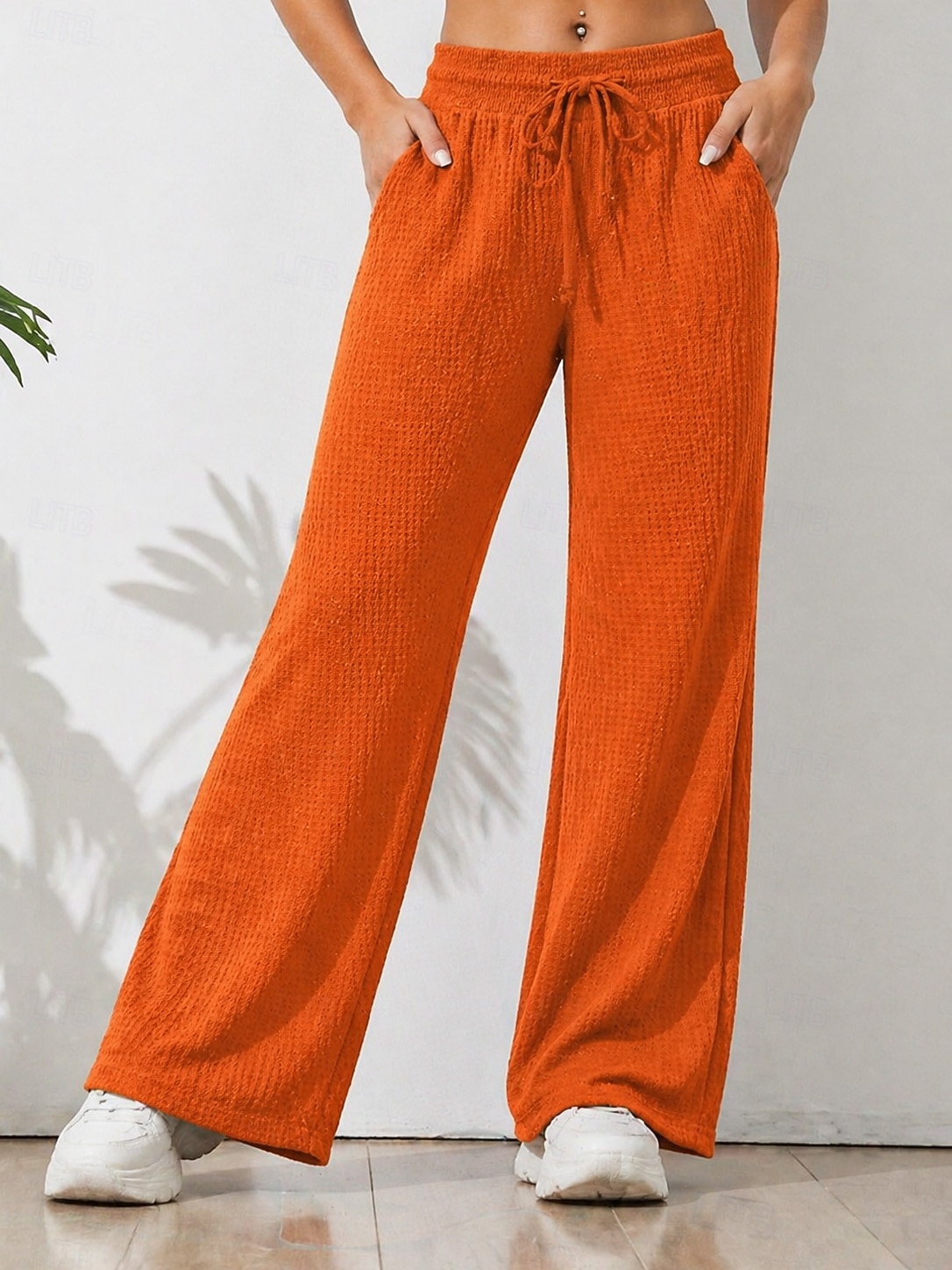 Mujer Waffle Perneras anchas Pantalones Pantalones palazzo Vacaciones Moda Ropa de calle Longitud total Alta cintura Plano Cintura elástica Comodidad Transpirabilidad Cómodo Rígido Diario Calle Ropa 2026 - $26.99 –P4