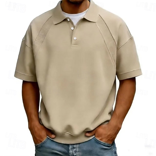 Homens Camisas Polo Casual O negócio Aberto para a Lateral Manga Curta Moda Básico Tecido Botões Verão Primavera Azul Branco Azul Marinha Marron Verde Cinzento Camisas Polo de 2026 por $14.49 –P6