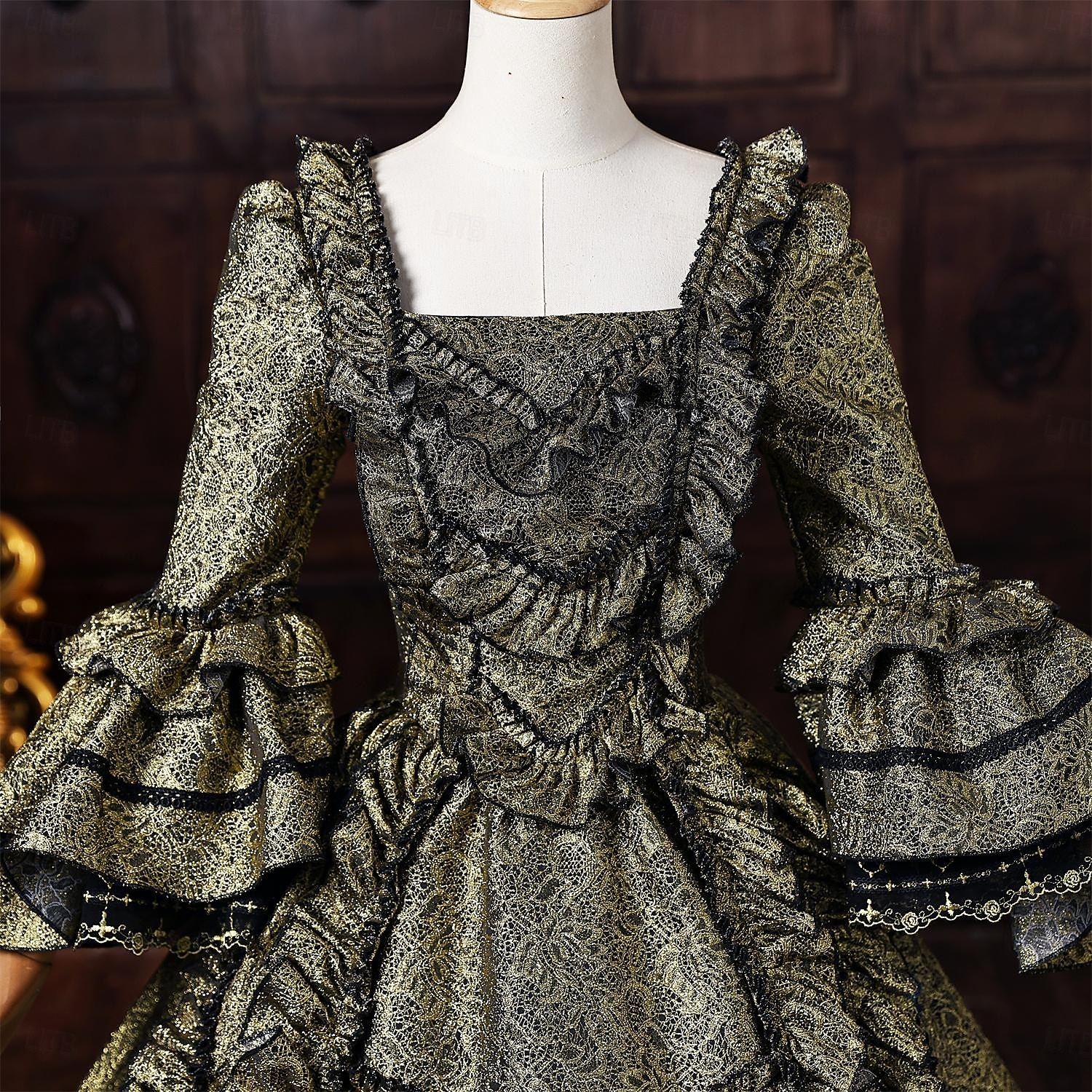 Rococò Barocco Abito da Ballo Lunghezza al pavimento Vestito Abito da Ballo Lunghe Principessa Sposa Pizzo Floreale Abito da ballo Collo quadrato Costume Per donna Reale Halloween Carnevale Mascherata del 2026 a $273.39 –P6