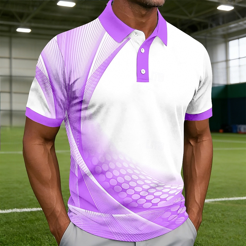 Per uomo Geometrico Linea Polo Sportivi Manica Corta Magliette polo Camicie con Colletto Casual Athleisure Abbigliamento quotidiano Stampa 3D Bottoni Primavera & Estate Blu Rosa Viola del 2026 a $22.99 –P2