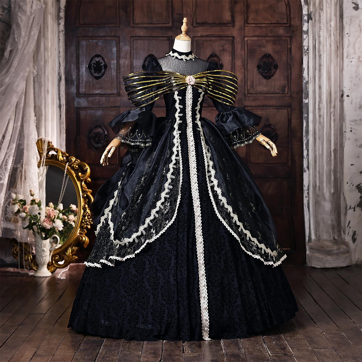 Rokokoo Barokki Tanssiaismekko Kokopitkä Mekot Tanssiaismekko Pitkähihainen Prinsessa Morsius Pitsi Kukka-aihe Tanssiaismekko Nelikulmainen kaula-aukko Naamiaispuku Naisten Kuninkaallinen Halloween 2026 - $235.59 –P3
