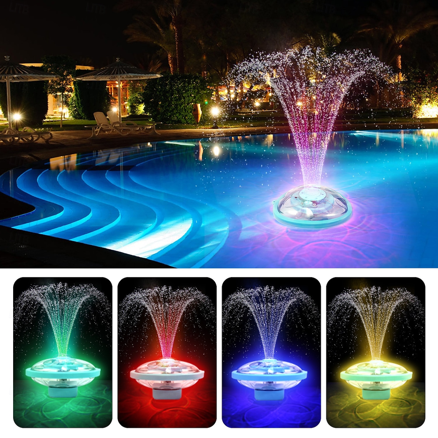 Lámpara LED recargable tipo C para fuentes de piscinas, proyector RGB con control remoto, 5 modos de iluminación para estanques, acuarios y fuentes de agua. Iluminación ambiental decorativa, 2026 - $97.99 –P1