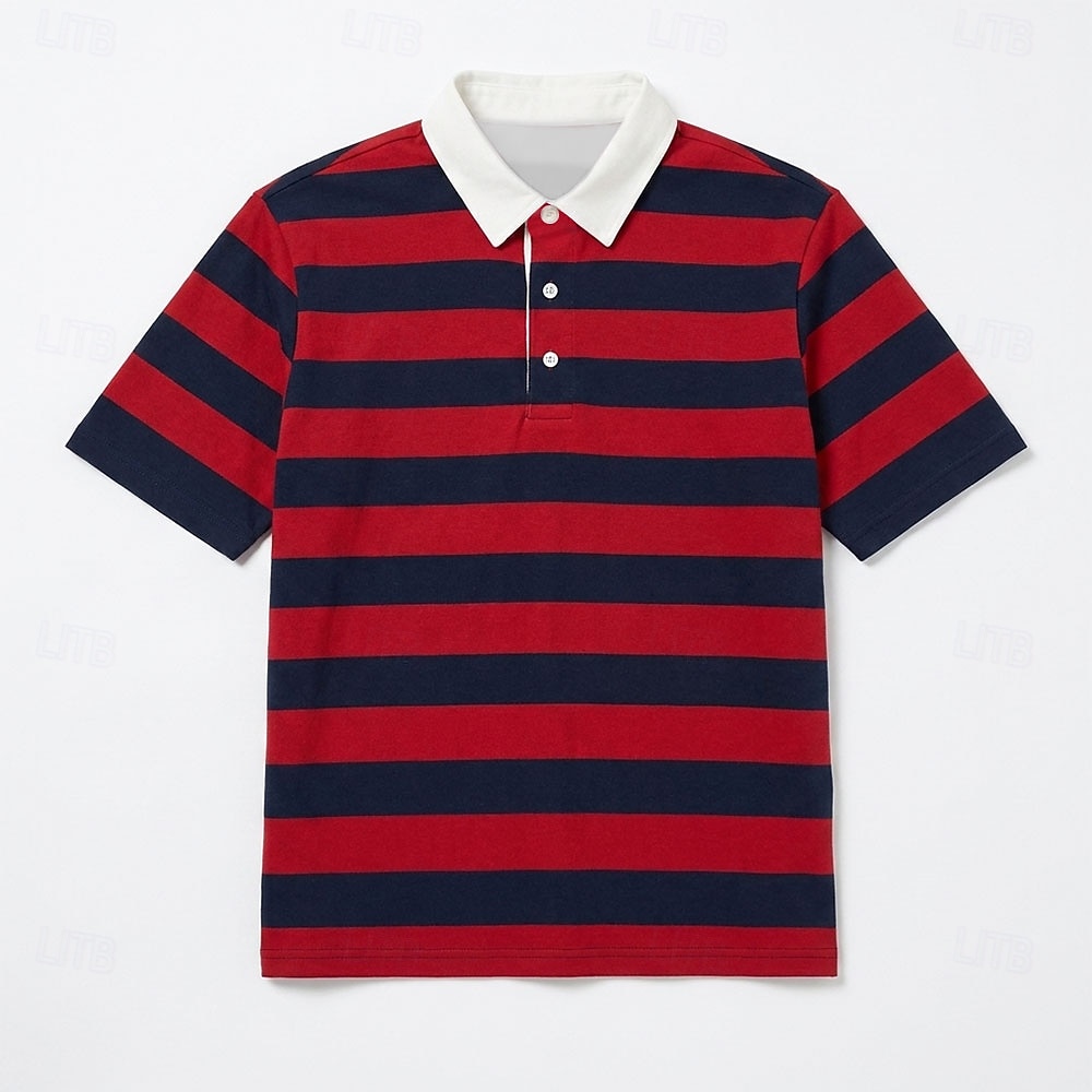 Per uomo Strisce orizzontali Polo da rugby Manica Corta Magliette polo Bavero Casual Athleisure Abbigliamento quotidiano Stampa 3D Bottoni Primavera & Estate Blu Rosso 3 Giallo del 2026 a $22.99 –P6