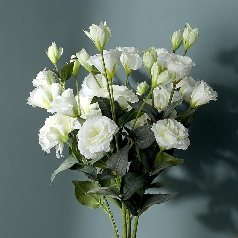 3 flores artificiales de eustoma de 4 cabezas, ramo de lisianthus artificiales realistas para decoración del hogar y sala de estar. &Decoración para bodas: perfecta para accesorios de fotografía, 2026 - $18.99 –P1