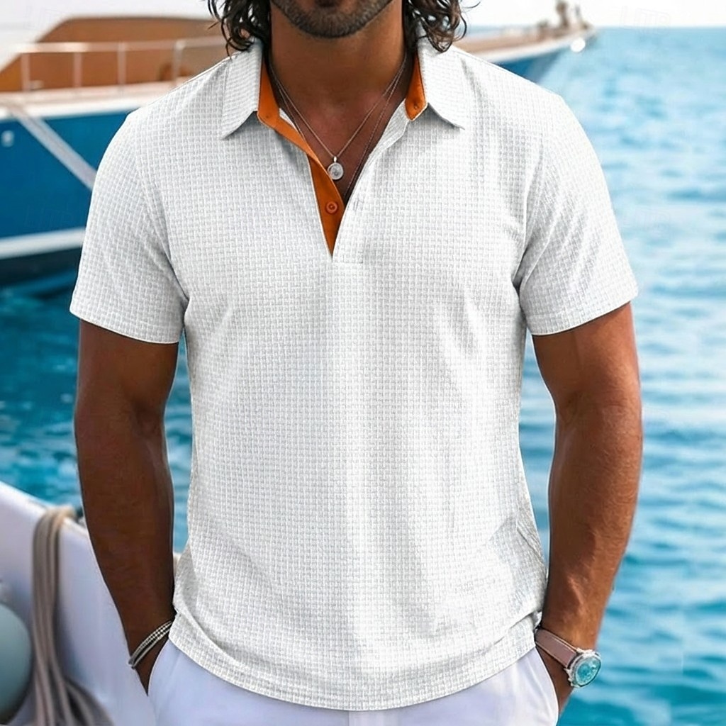 Bărbați Texturat Tricou polo din tricot Waffle Casual Afaceri Clasic Manșon scurt Modă Modern Culoare solidă Texturat Uscare rapidă Bloc de Culoare Vară Primăvară Fit regulat Negru Alb Bleumarin 2026 - $21.99 –P7