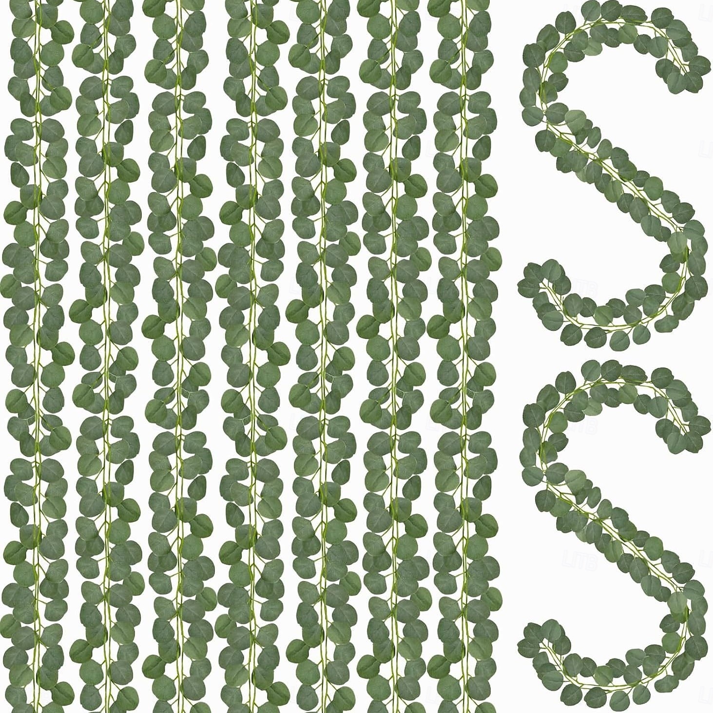 12-teiliger Eukalyptusblattkranz, künstlicher Eukalyptusblatt-Tischläufer, grüner Weinrebenkranz für Hochzeitsfeiern, Esstisch, Kamin, Schlafzimmerwanddekoration, Frühlings- und Sommerdekoration 2026 - $23.99 –P10