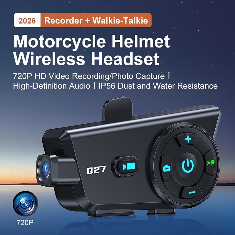 Q27 Motorcycle Helmet Bluetooth Headset with 720P HD Camera, Wireless Intercom Walkie-Talkie System, Video Recorder & Photo Capture, IP56 Waterproof, HD Audio for Motorbike Riding Dash Cam 2026 - $78.99 –P5