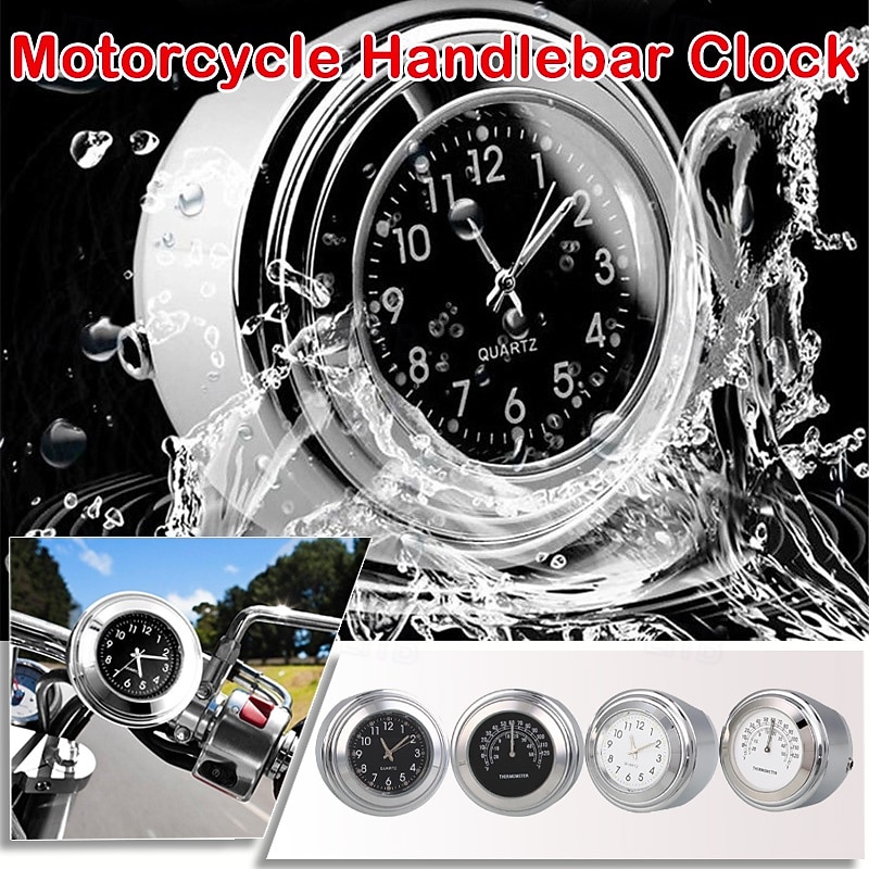 2-teiliges Motorrad-Lenkeruhr- und Thermometer-Set, wasserdichte Chrom-Quarzuhr &Temperaturanzeige für 7/8"- und 1"-Lenker, universell passend für Cruiser- und Chopper-Motorräder, schwarz oder silber 2026 - $24.99 –P1