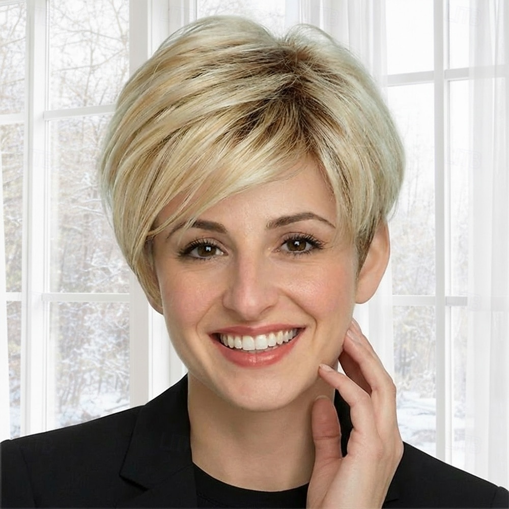 Peruca sintética moderna estilo pixie curto para mulheres - loiro platinado com camadas sutis e volume texturizado de 2026 por $29.99 –P1