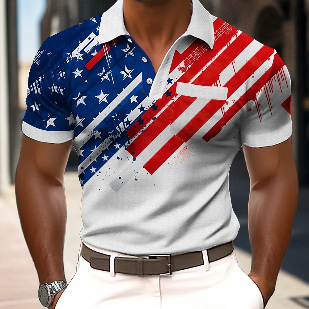 4th of July 2026 250th Men's American US Flag Polo Shirts Short Sleeve Polo Shirts Collared Shirts Casual Outdoor Athleisure Daily Wear 3D Print Buttons Spring & Summer Blue Red Gray 2026 - $22.99 –P2