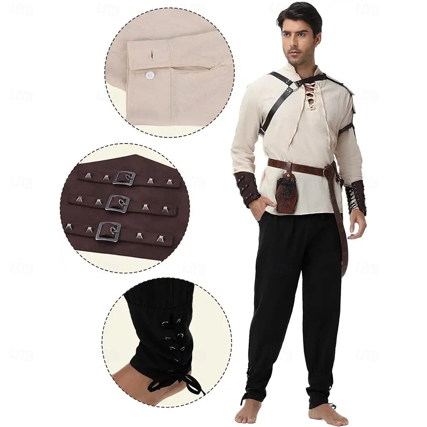 Medieval Renaissance Pants Waist Belt Shirt Long Sleeves Lace up Fancy Dress Men's Masquerade Party Renaissance Fair LARP Adults' Shirt Pants Shoulder Armor 2026 - $88.99 –P6